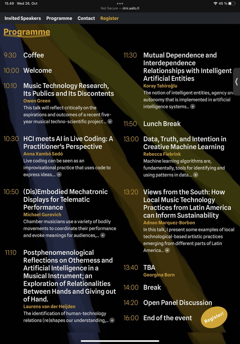 Koray Tahiroğlu (@koray_tahiroglu) on Twitter photo Updated programme / schedule - 11 November 2022 Oodi / Helsinki - Symposium on Technoscientific Practices of Music; New Technologies, Instruments and Agents - dmi.aalto.fi/symposium22/ <a href="/AaltoUniversity/">Aalto University</a> <a href="/SuomenAkatemia/">Suomen Akatemia | Research Council of Finland</a> Updated programme / schedule - 11 November 2022 Oodi / Helsinki - Symposium on Technoscientific Practices of Music; New Technologies, Instruments and Agents - dmi.aalto.fi/symposium22/ <a href="/AaltoUniversity/">Aalto University</a> <a href="/SuomenAkatemia/">Suomen Akatemia | Research Council of Finland</a>