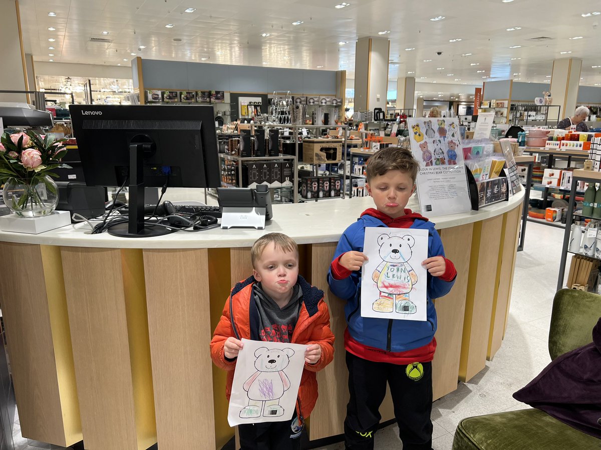 MrTimGriffiths's tweet photo. @JohnLewisRetail, lovely idea to run a competition to colour in a bear! Our kids loved it! Bad idea to point people to hand them in at an understaffed desk at Cribbs Causeway, Bristol. Poor lads wonder if they’ll ever get to hand them in. https://t.co/Je9J9JZfNH