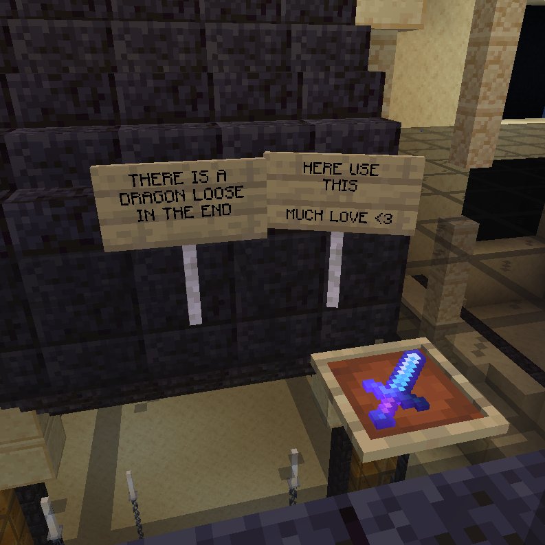 My besties on the SMP have been asking for a group dragon fight and I needed to lose the ugly pants that had curse of binding...dragon helped me out and I got back into the overworld w/out those terrible pants so no probs today, yay <a href="/TheSpawn1970/">spawn1970</a>