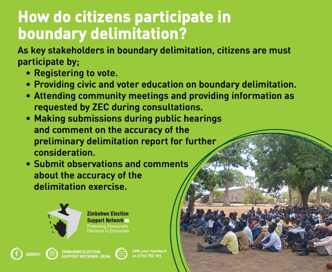 Facts to know about the Delimitation Process:What it is, whi conducts it, what guides the process; How do citizens Participate in the boundary delimitation Process. #SpreadTheWord @ZESN1 @citezw @CityofBulawayo @wildtrustzim @EkhayaVote2023 @habakkuktrust @communitypodium