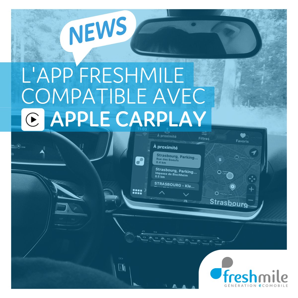 Freshmile_fr's tweet photo. L'App Freshmile dans votre voiture 🚙

La nouvelle fonctionnalité CarPlay, c'est :

👉 consulter vos points de charge favoris
👉 découvrir les bornes à proximité
👉 vous rendre vers la borne de votre choix

Bonnes charges ⚡️

#CarPlay #evcharging #Freshmile #GénérationEcomobile https://t.co/aPhwr4S3dw