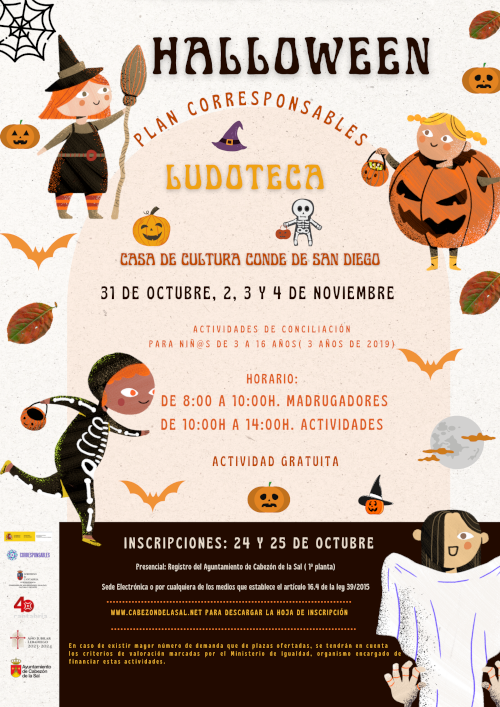 La Concejalía de Igualdad pone en marcha las actividades de conciliación que se van a realizar el 31 de octubre, 2, 3 y 4 de noviembre de 2022.  Estas actividades son con inscripción previa y son gratuitas. Inscripciones el 24 y 25 de octubre
Más en: bit.ly/3zfhekD