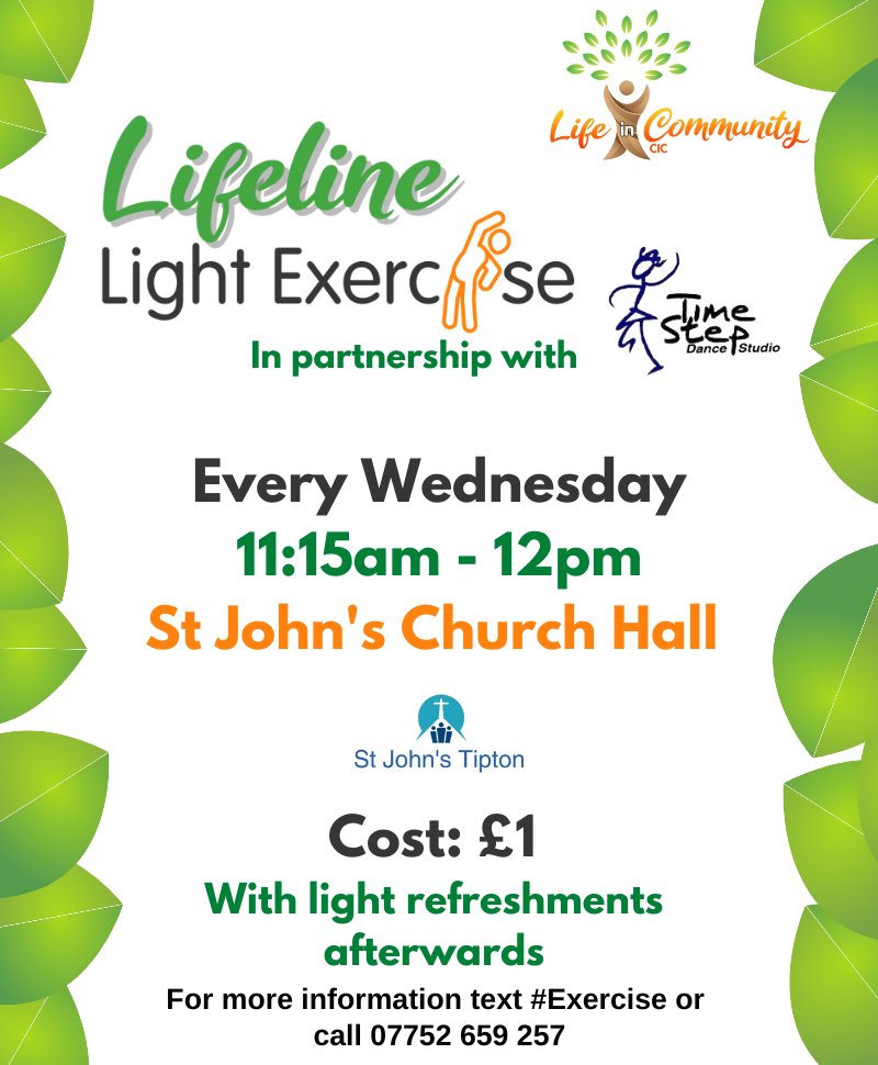 #Tipton #Sandwell #Tiptonaywe
It's #WellbeingWednesday 
Join us this morning for our Lifeline Light Exercise class!
If u need some motivation this autumn but can't face going to  the gym. Why not pop by &amp; give us a try
All welcome 🤗 
<a href="/TraceyR38130425/">Tracey Slimming World Richardson</a>
<a href="/asdaTipton/">community champion</a> 
<a href="/sandwelltimes/">SandwellTimes</a>