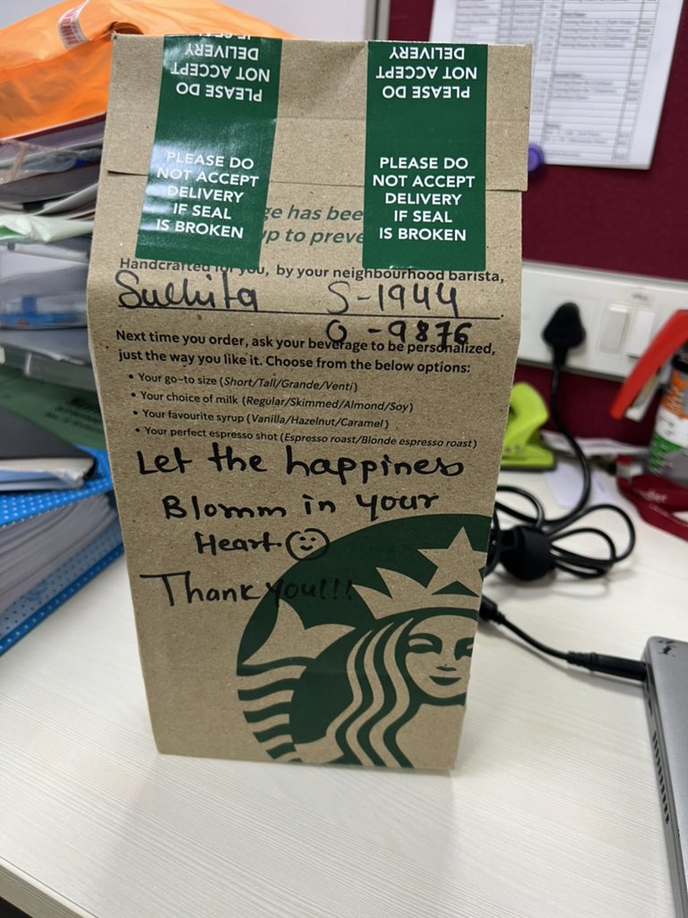 gr8heena's tweet photo. @StarbucksIndia making my day with such lovely notes.. @Swiggy thank you for the o time delivery!! ❤️
#CoffeeTime #italianroast https://t.co/sFoxWKR1jv