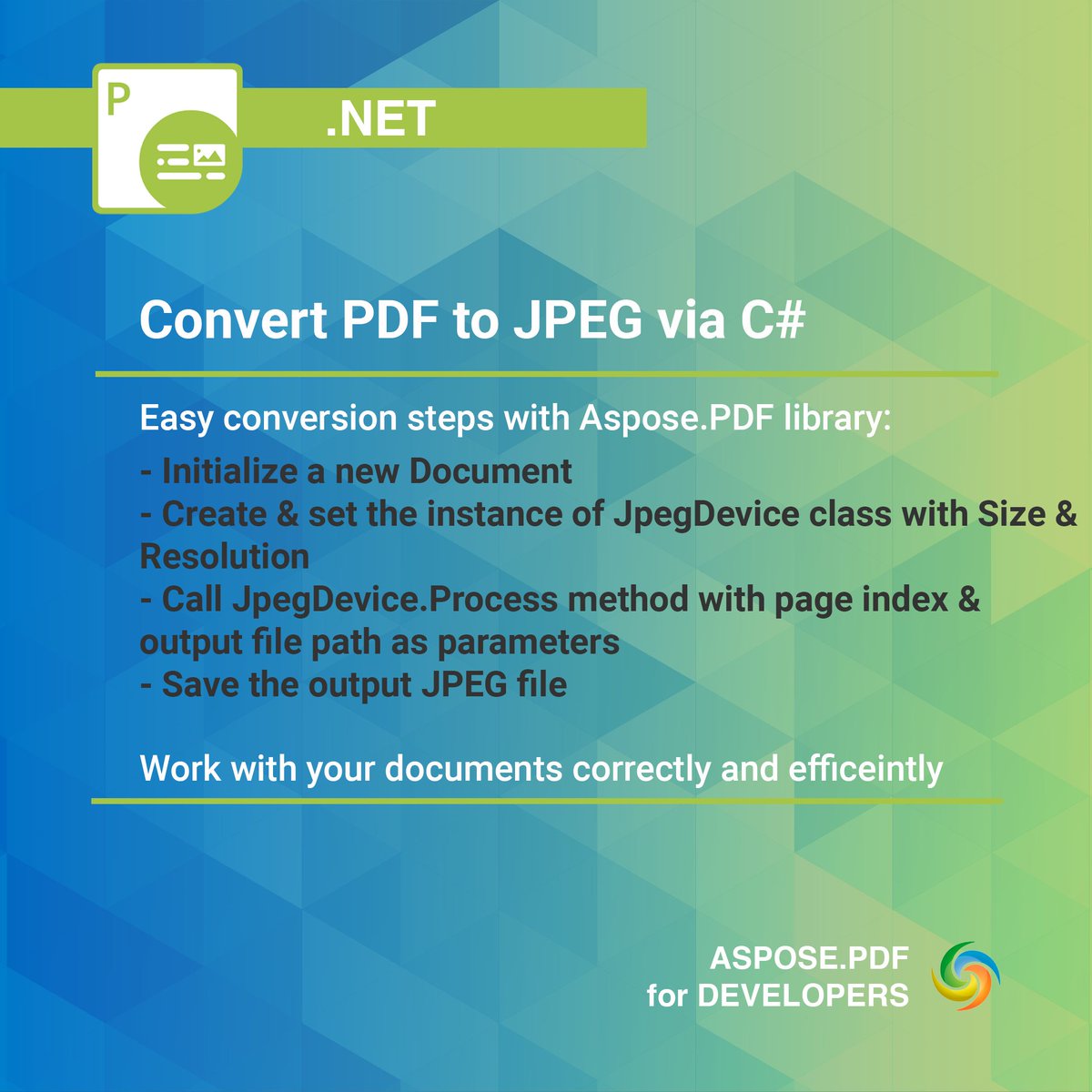AsposePDF's tweet photo. Convert PDF to JPEG with Aspose.PDF for .NET Library😎
Check out the snippet code from the link:
https://t.co/TtJH6TSnFs
#convertpdftojpg #pdftojpeg #asposepdfconverter https://t.co/jnAwKcVPaE