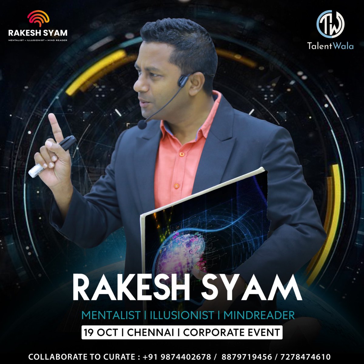 Talentwaladotin's tweet photo. The illusionist-mentalist Rakesh Syam - Master Mind Manipulator, our exclusive artist will be presenting another spellbound mind reading act tonight in Chennai for a corporate event.
#talentwala #rakeshsyam #curatingeventsglobally #curatingexperiences #mentalist #corporateevent https://t.co/QydqzGsTyc