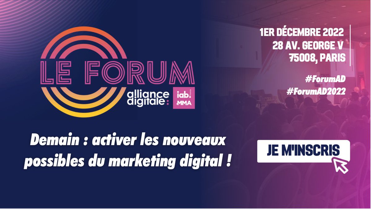 🚀Ne manquez pas la 1ère édition du Forum d’Alliance Digitale autour du thème :
𝗗𝗲𝗺𝗮𝗶𝗻 : 𝗮𝗰𝘁𝗶𝘃𝗲𝗿 𝗹𝗲𝘀 𝗻𝗼𝘂𝘃𝗲𝗮𝘂𝘅 𝗽𝗼𝘀𝘀𝗶𝗯𝗹𝗲𝘀 𝗱𝘂 𝗺𝗮𝗿𝗸𝗲𝘁𝗶𝗻𝗴 𝗱𝗶𝗴𝗶𝘁𝗮𝗹 !
🗓️01 déc 2022
📌Le 28 George V, Paris 75008
✏️Billetterie : lnkd.in/eYhuBRFP