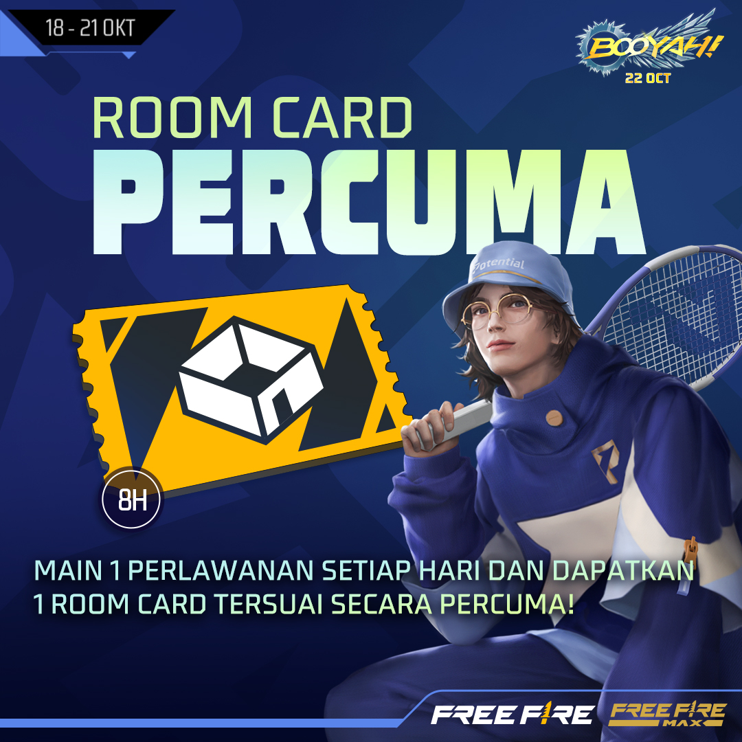 FFMYOfficial's tweet photo. Dapatkan Room Card PERCUMA pada Booyah Day kali ini!

Hanya main 1 perlawanan sehari untuk menerima Room Card 8 jam! Jangan lepaskan ganjaran istimewa ini!

#FreeFire #BooyahDay https://t.co/TdVY8EX2G3