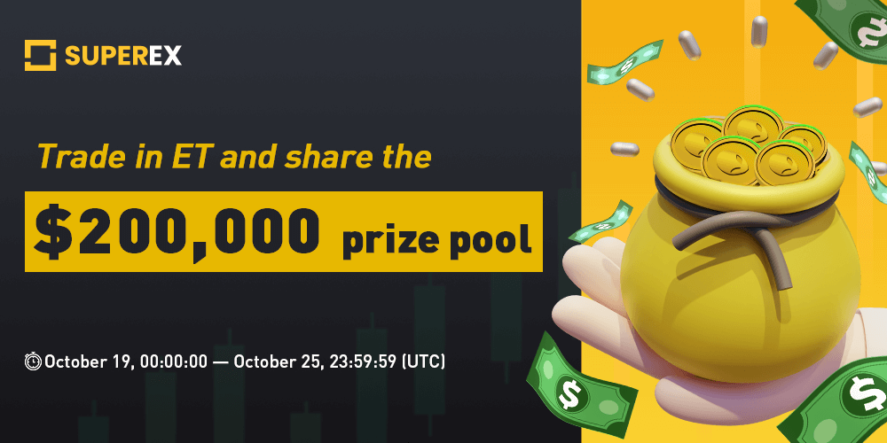 SuperEx's tweet photo. Trade $ET and share the $200,000 prize pool 🤩

1⃣ #ET trading competition event 
2⃣ Referral event with a chance to win up to 100 USDT

⏰ Time: Oct 19, 00:00 - Oct 25, 23:59:59
💰 Rewards: $200,000
➡️ Details: https://t.co/Zg9wLoL9ob

#Cryptocurency #DEX #Rewards #DeFi https://t.co/LpJTMhIT4p
