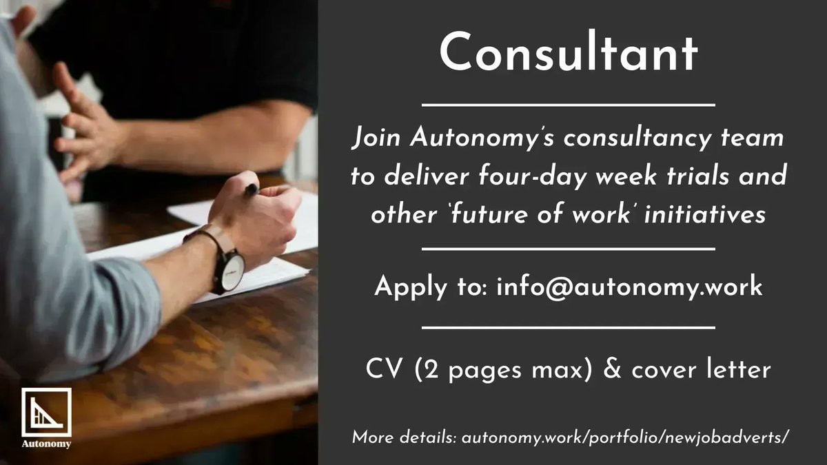 **Application deadline this Friday** We're hiring! 🎉 We're taking applications to join our consultancy team and deliver our expanding #4dayweek programme More information and full job description in the link 👇 buff.ly/3hrojpQ