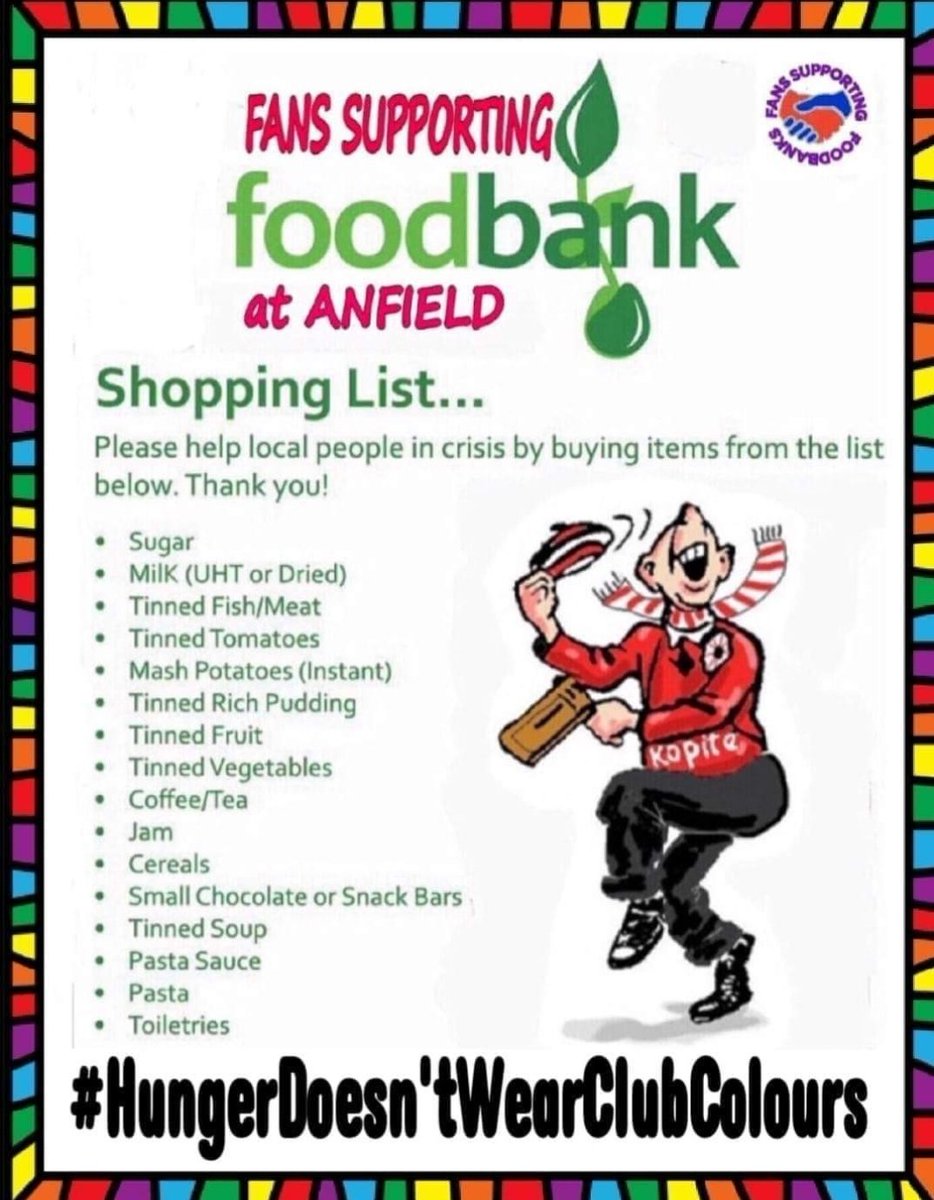#HungerDoesntWearClubColours hunger isnt Red Claret or Blue It isn't Black or White. It doesn't have a race,religion or gender

We have a Humanitarian crisis on the Streets of every major Town &amp; City in the UK

Will Scousers sit back &amp; allow our communities to go hungry,think not