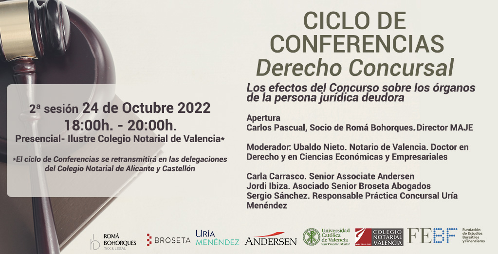 FEBF Valencia (@febfvalencia) on Twitter photo 💻Inscríbete 2ª sesión del Ciclo de Conferencias de Derecho Concursal <a href="/ColNotVal/">Colegio Notarial Valencia</a>
"Efectos del Concurso sobre los órganos de la persona jurídica deudora" @Andersen_ES Uria Menéndez <a href="/broseta_es/">BROSETA</a> <a href="/Roma_Bohorques/">ROMÁ BOHORQUES</a>
📆 24 Oct 🕘 18:00- 20:00 h
📌 bit.ly/3rFfywc
👉Presencial 💻Inscríbete 2ª sesión del Ciclo de Conferencias de Derecho Concursal <a href="/ColNotVal/">Colegio Notarial Valencia</a>
"Efectos del Concurso sobre los órganos de la persona jurídica deudora" @Andersen_ES Uria Menéndez <a href="/broseta_es/">BROSETA</a> <a href="/Roma_Bohorques/">ROMÁ BOHORQUES</a>
📆 24 Oct 🕘 18:00- 20:00 h
📌 bit.ly/3rFfywc
👉Presencial