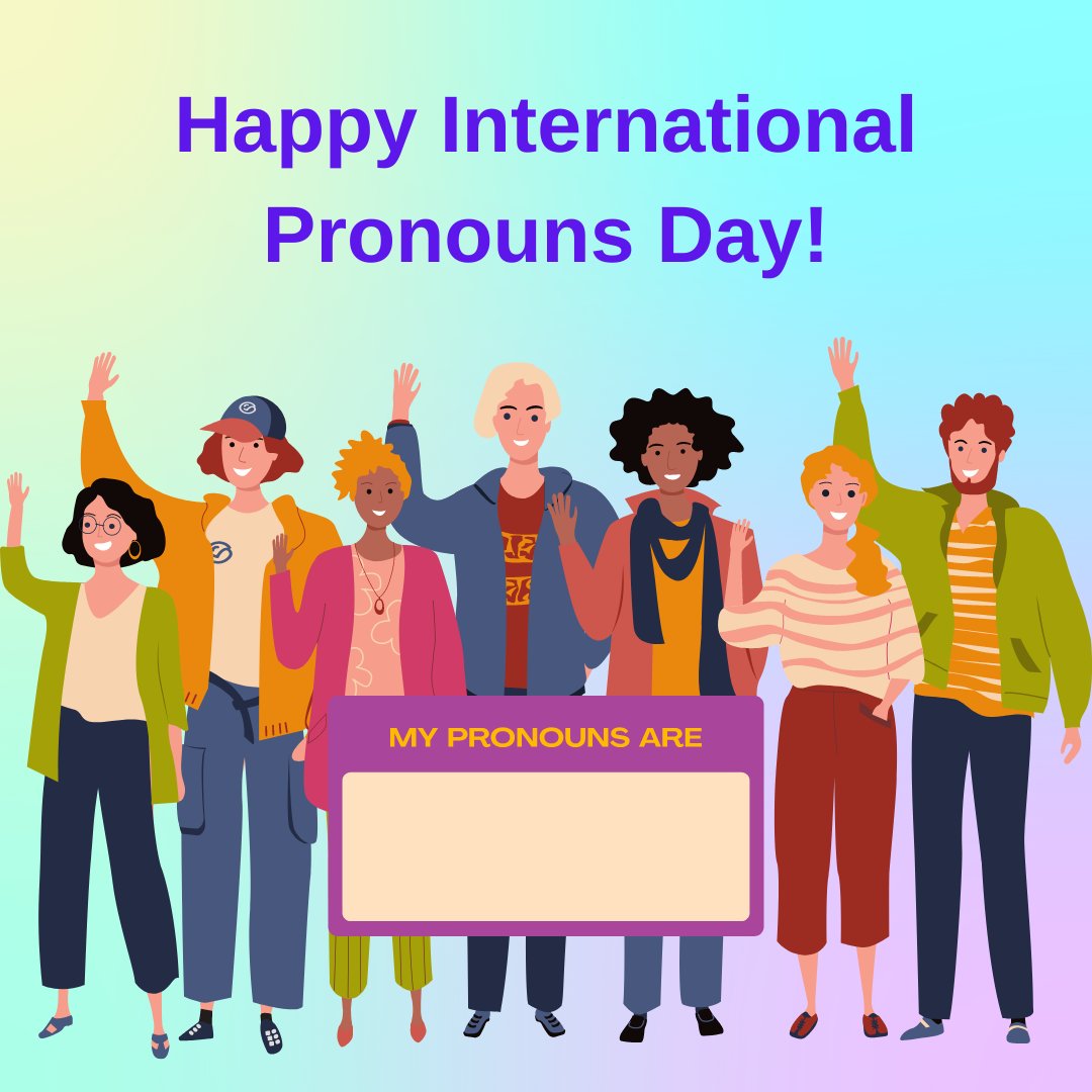 International Pronouns Day promotes respecting, sharing, and educating about personal pronouns. Referring to people by the pronouns they determine for themselves is basic to human dignity. #PronounsDay pronouns.org