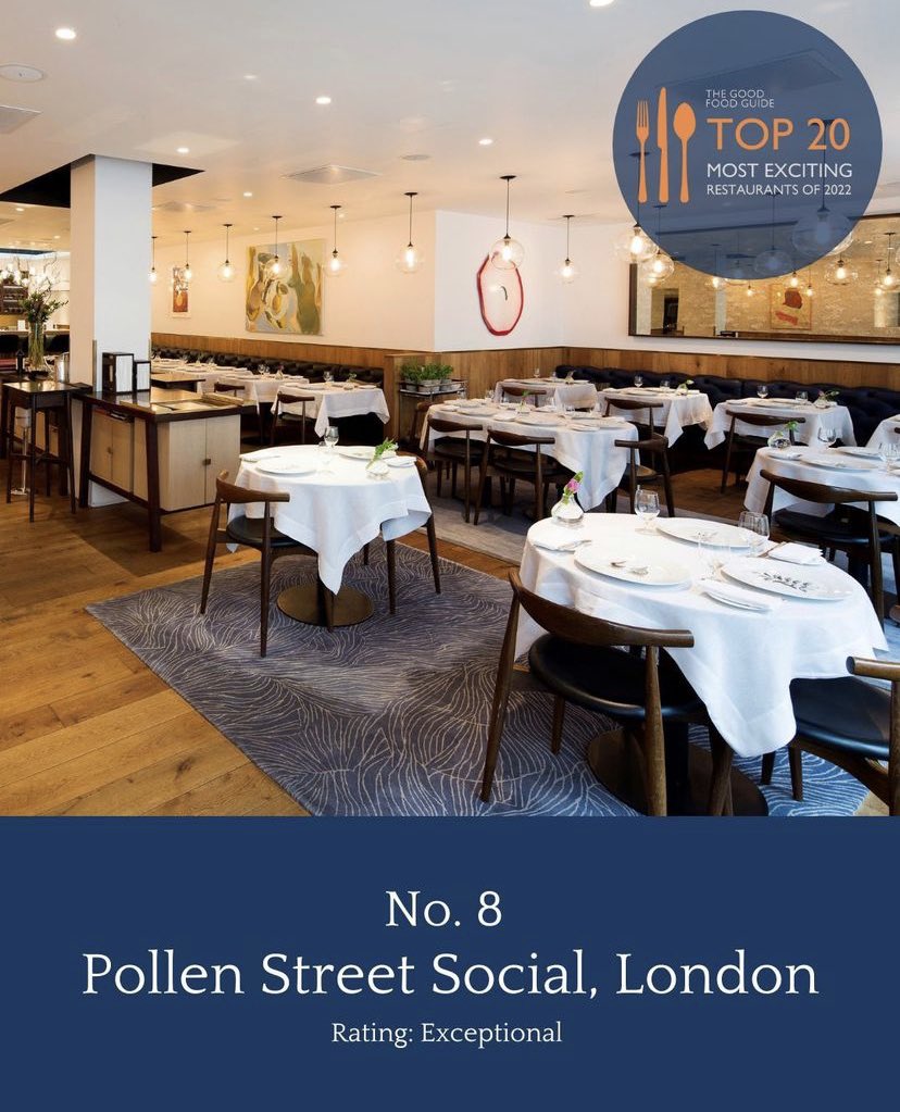 We are so grateful for being awarded 8th place by @GoodFoodGuideUK in their ‘Top 20 Most Exciting Restaurants of 2022’. A huge thank you to our lovely guests for their continued support and to our wonderful team for their commitment and hard work 👏🏻 @_SocialCompany