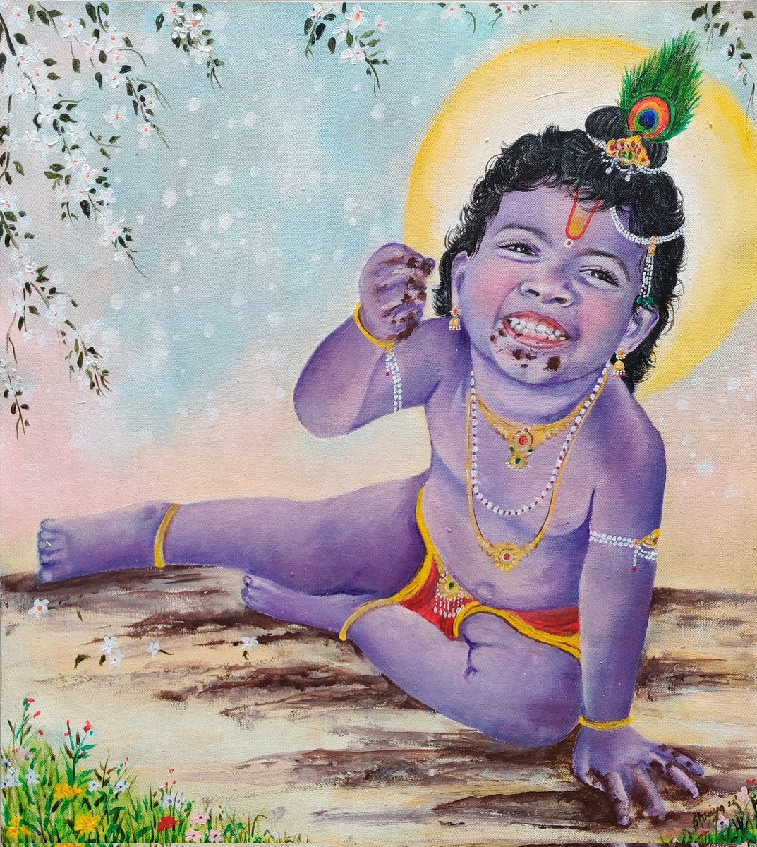 borkarshriya's tweet photo. Bal Gopal being his naughty self! 

#balkrishna #balgopal #krishna #krishnalove #harekrishna #lordkrishna #babykrishna #acrylicpainting https://t.co/L0INSHQXtU