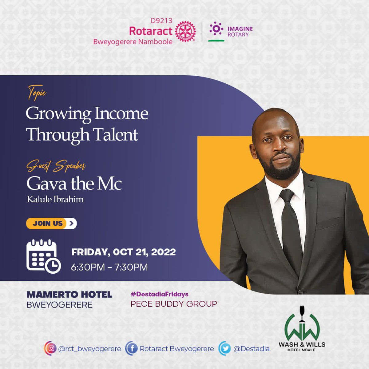 Destadia's tweet photo. Dear partners in service, Talent has been defined as being an inborn and special ability one possesses. We can all identify with at least one talent in our lifetime but does it generate an income? We host Mc Gava for a discussion on Growing Income through Talent.
#DestadiaFridays https://t.co/Qz0YHC5YIH