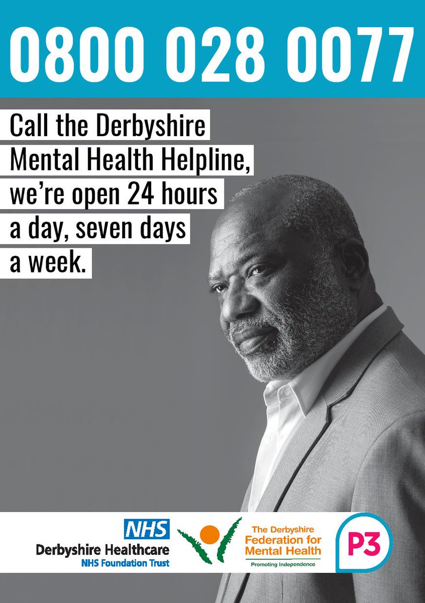 📣 Please spread the word about the Derbyshire Mental Health Helpline 🙌

Open 24/7 👍

📞 0800 028 0077

#mentalhealthsupport #mentalhealthderbyshire #mentalhealthmatters 

@NHSDDICB @P3Derbyshire
