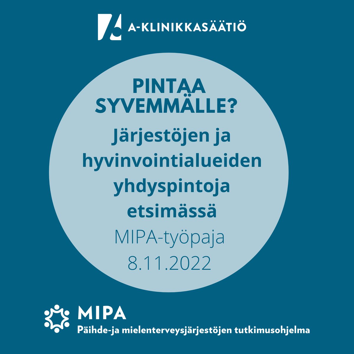 MIPAverkosto's tweet photo. Tervetuloa kaikki kiinnostuneet @MIPAverkosto järjestämään työpajaan 8.11. klo 12.30-15.30! Pyritään katsomaan pintaa syvemmälle #järjestö'jen, kuntien ja #hvalue'iden yhteistyössä, mukana @Krimsaatio @aklinikkasaatio @sininauhaliitto @Kuntaliitto. 

https://t.co/EFcLLhGXDA https://t.co/ivDhqUD6D5
