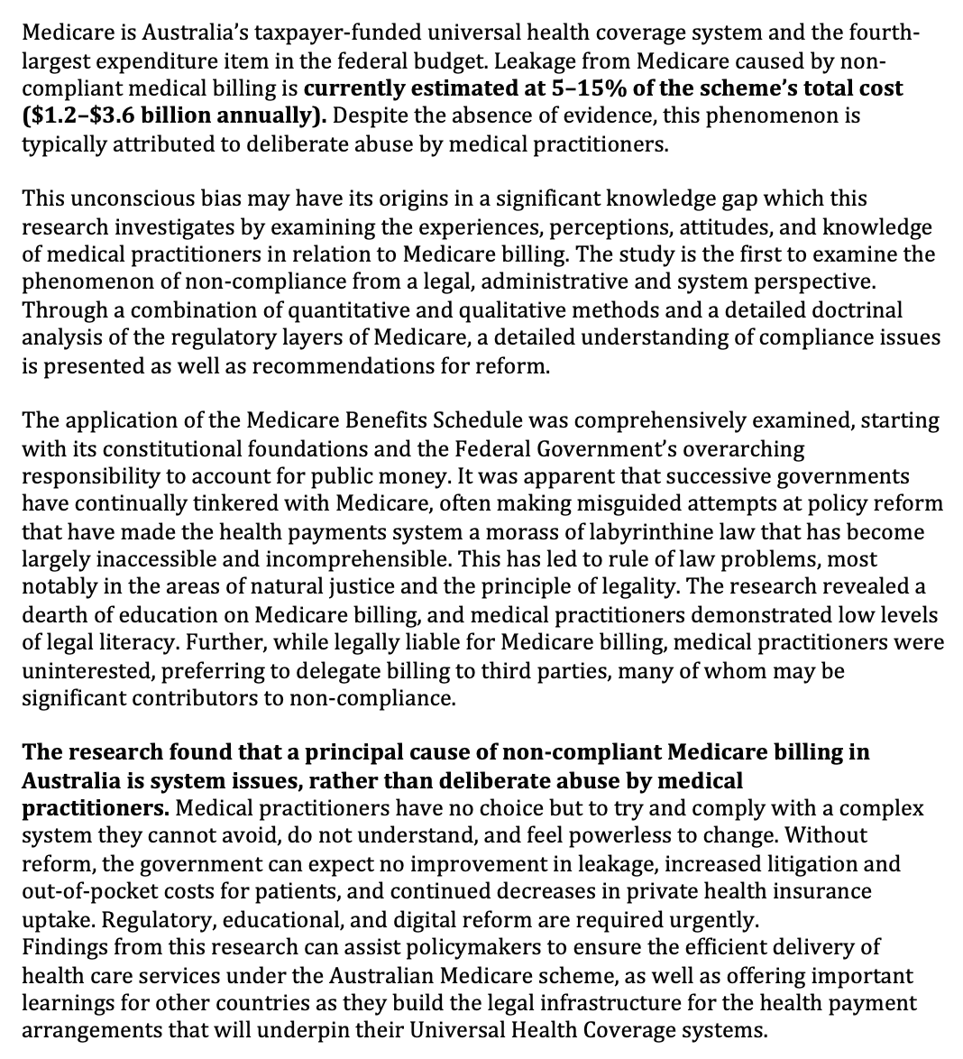 cy1230's tweet photo. This is Margaret Faux's PhD thesis abstract (highlight my own). Why is she giving a vastly different "leakage" figure of 8 billion than her thesis, and now publicly sounding a very different tone to the severity and extent of "rort"? Did the journalist even check the source? https://t.co/qJ5tWk71kq