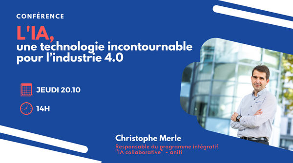 ANITI_Toulouse's tweet photo. 📣 Rdv au @SalonSiane avec Christophe Merle, responsable du programme intégratif IA collaborative au sein d'#ANITI ⤵️ 

💡𝐋'#IA , 𝐮𝐧𝐞 𝐭𝐞𝐜𝐡𝐧𝐨𝐥𝐨𝐠𝐢𝐞 𝐢𝐧𝐜𝐨𝐧𝐭𝐨𝐮𝐫𝐧𝐚𝐛𝐥𝐞 𝐩𝐨𝐮𝐫 𝐥'𝐢𝐧𝐝𝐮𝐬𝐭𝐫𝐢𝐞 𝟒.𝟎"

🗓 20.10.22
🕑 14h
📍Stand Pad_Occ https://t.co/ZNV2B4uj8y