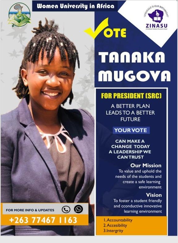 4hZimbabwe's tweet photo. Congratulations to Tanaka Mugova @Mugova04 who has won the elections and is now the president of the SRC at the Women University in Africa.
#Students4Peace https://t.co/qdpvsVqazW