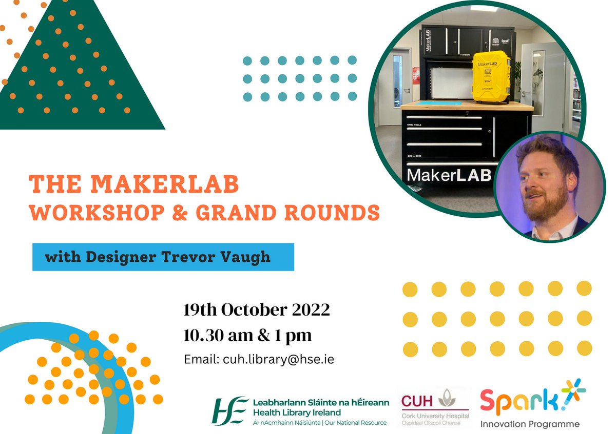hselibrary's tweet image. #Innovation &amp;amp; #Actionable day ahead with @trevorvaugh in @CUH_Cork.  Workshop at 10.30 am. Grand Rounds at 1 pm. #HowMightWe

#hse_hli #makerlab @ProgrammeSpark @cuh_hscp @IrelandSouthWID @heffernan_c1 @aalawton @NDTP_HSE @Cuhneurology @CUH_CorkDiet @WeHSCPs