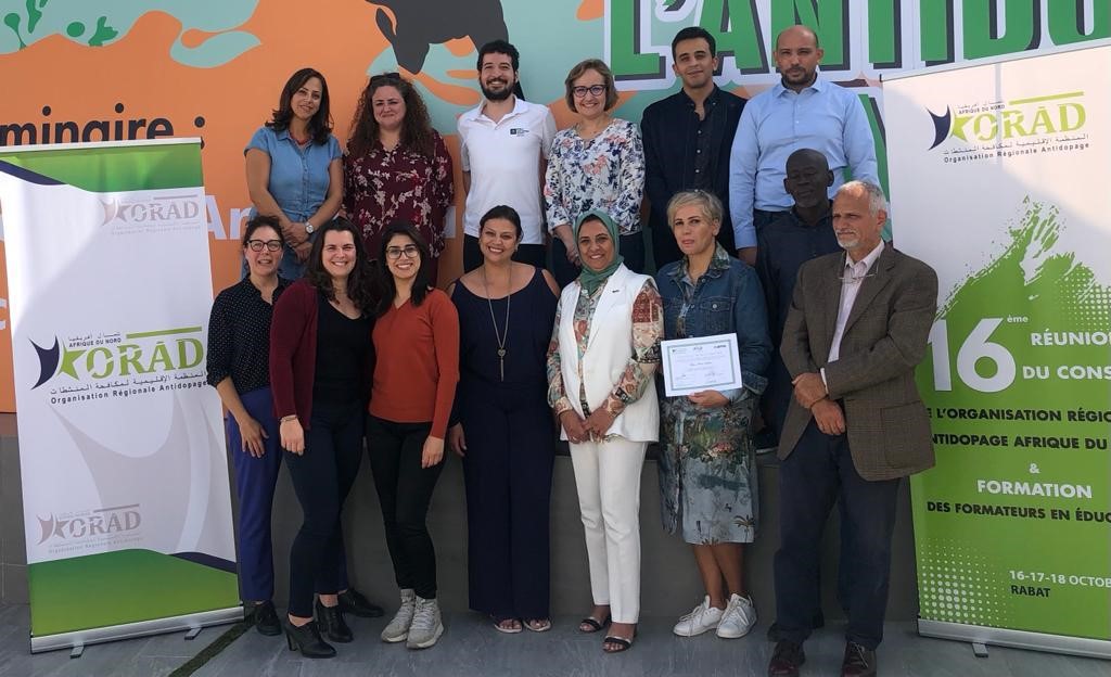 AFLD_France's tweet photo. L’AFLD était à Rabat au siège de l'Agence Marocaine Antidopage (AMAD) pour délivrer à 9 représentants de l'ORAD Afrique du Nord 🇲🇦 🇹🇳 🇱🇾 🇲🇷 de @wada_ama  une formation d’éducateurs antidopage. Merci à toutes et à tous pour votre accueil et votre participation #sportpropre https://t.co/S5eHPbNruc