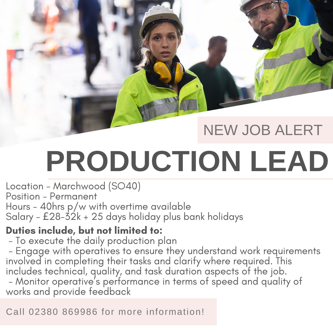 MaydayPersonnel's tweet image. Recruiting for an experienced Production Lead in Marchwood (SO40)! For more info visit mayday.uk.com/productionlead 😊
#NewJobAlert #PermanentJob #PermEmployment #NewJob #Marchwood #Southampton #ApplyToday #MaydayPersonnel #MaydayJobs #MaydayRecruitment #Recruitment #Employment