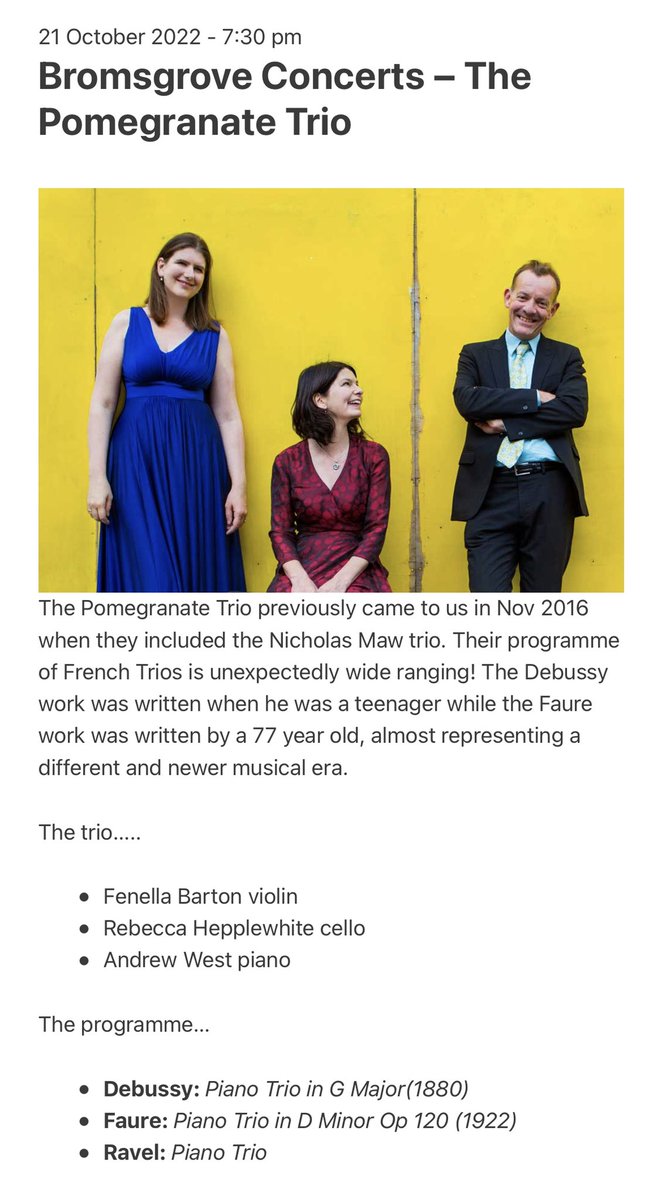 More info about our next concert. We have had such a wonderful couple of weeks performing this beautiful French programme across the UK and are thrilled to be returning to Bromsgrove on Friday. This concert will also be live-streamed- more info here: bromsgrove-concerts.org.uk/index.php/site…