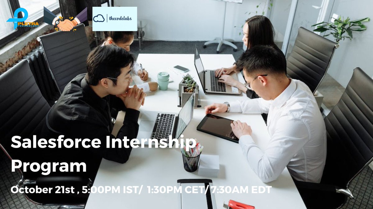 Pletratech1's tweet image. PletraTech proud to collaborate with theCodeLabs to launch an internship program for energetic and talented candidates (2020 pass out onwards Candidates) in partnership with theCodeLabs.

Register here to attend this session bit.ly/3dPk8Vw

#pletra #sfdctraining