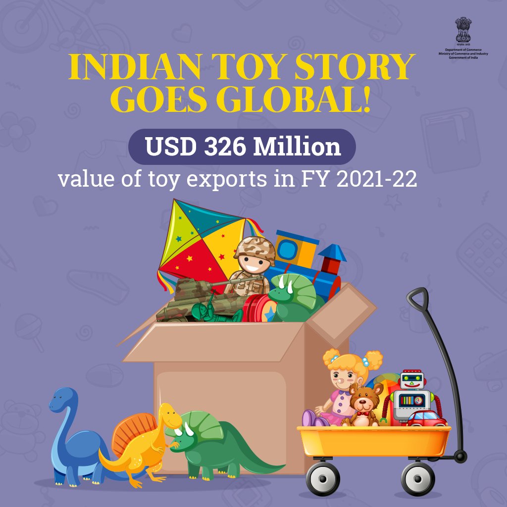 DoC_GoI's tweet photo. Toy exports have jumped by 61.38% over the last three years as #MakeinIndia yields positive results for the sector.
#ToyExport #Vocal4Local https://t.co/Axp69sPOaH