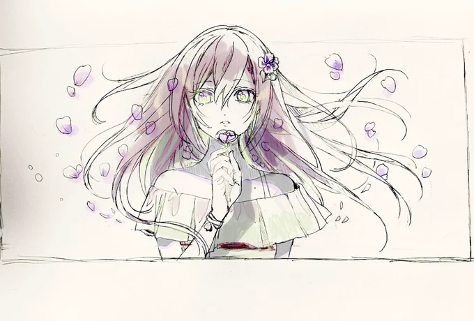 菫。メイキング色ラフ→線画→ぺたぺた→完成#メイキング#菫 