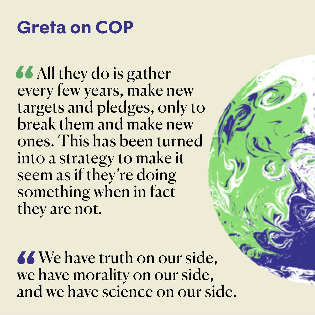 NewStatesman's tweet photo. “We have truth on our side, we have morality on our side, and we have science on our side.” 

As guest editor for the New Statesman this week, @GretaThunberg speaks to @bjork about tackling the climate crisis.