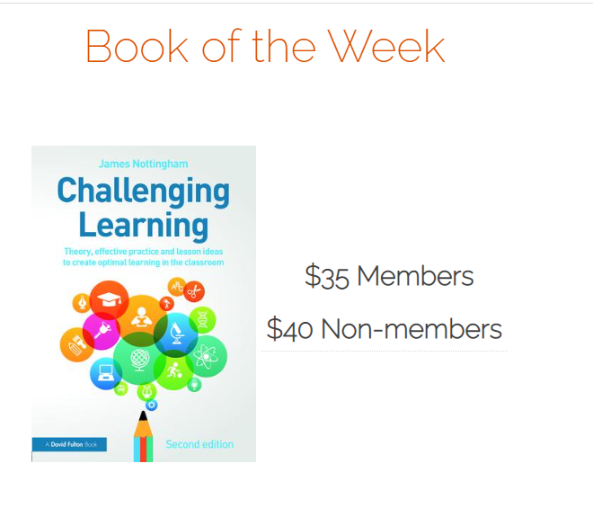 TheLearningPit's tweet photo. VERY proud to be @acelaustralia's Book of the Week with @JamesNottinghm's 'Challenging Learning'! ๐คฉ
Find out why and get your copy here:
https://t.co/HThVFI2PWs
#learningpit #edbooks #professionaldevelopment https://t.co/I2ghHyr9ea