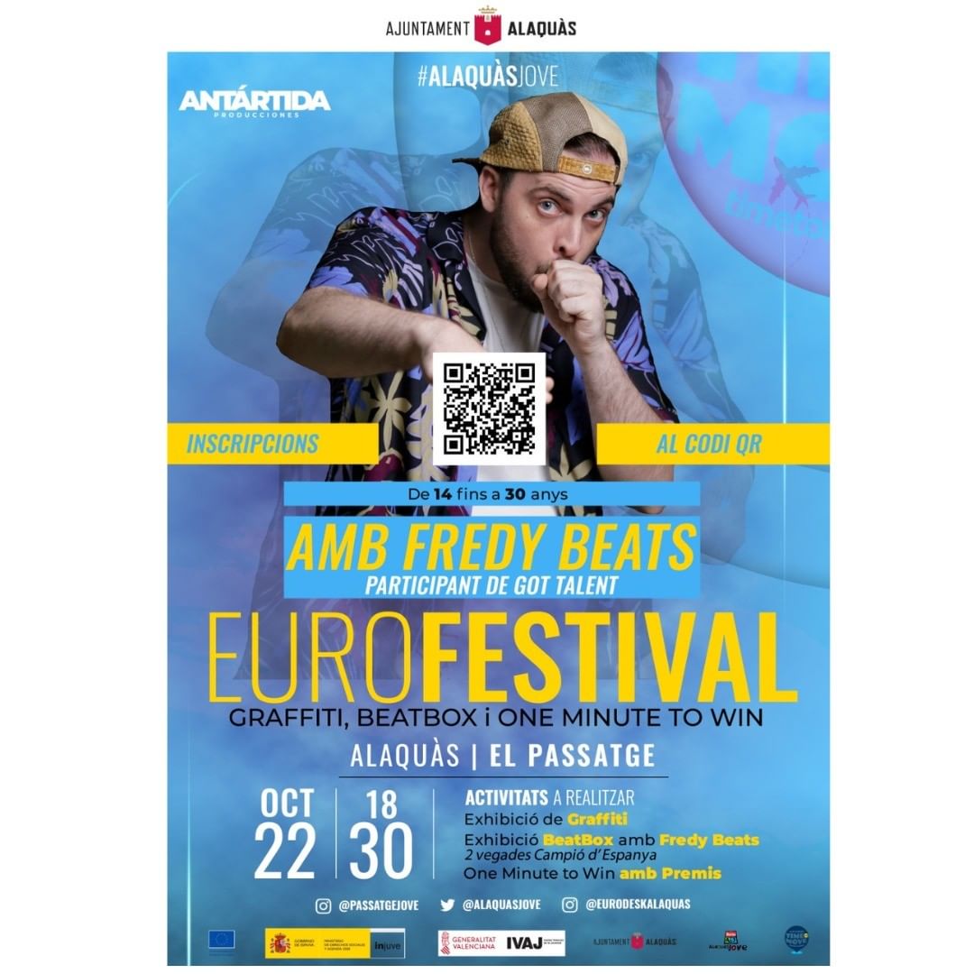 GVAivaj's tweet photo. Per a la campanya #TimeToMove2022 d’@Eurodesk, @eurodeskalaquas us convida al #Eurofestival2022
Jocs, música, i beatbox en directe de Fredy Beats🎤
A més, us informaran sobre els programes internacionals que #Europa us ofereix.
❗ Aforament Limitat.
#AlaquàsJove #Eurodesk https://t.co/mmkHnhDqBK