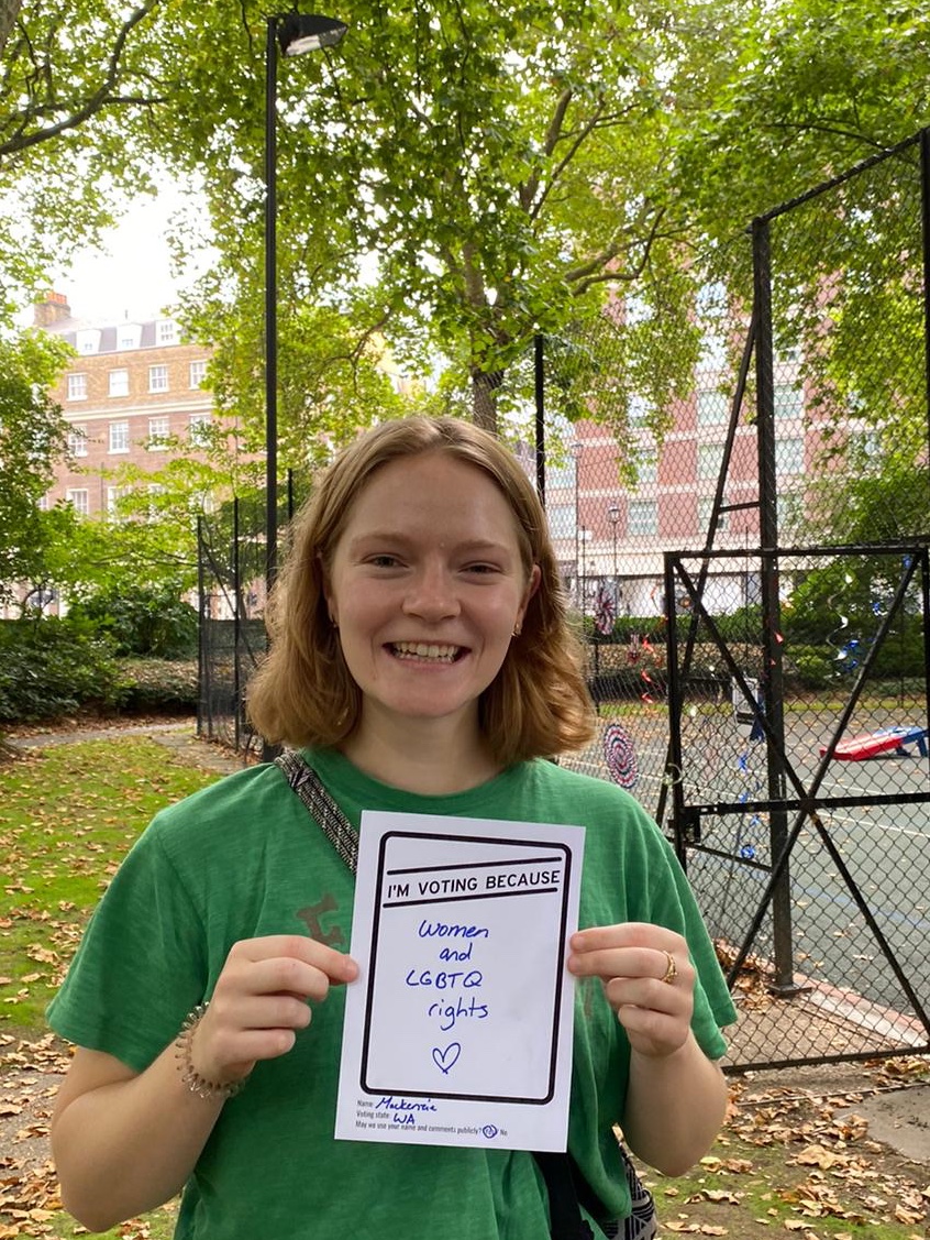 demsabroaduk's tweet photo. Why I vote: "Women and LGBTQ Rights"
Because healthcare is a human right, including abortion, LGBTQ+ care, reproductive care, etc. Access to healthcare shouldn’t depend on your job, state, or income bracket. https://t.co/E9M0R1Msx0