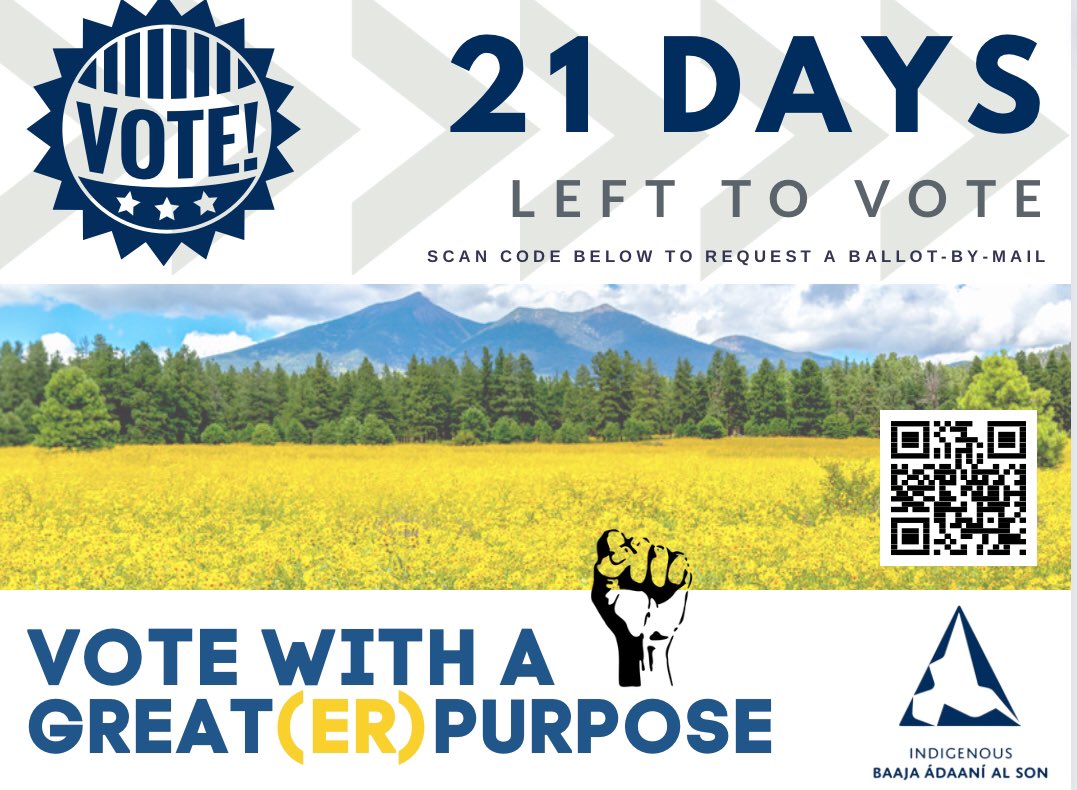 indigenousbaa's tweet photo. Election Day is just 21 away. 21 days to find your polling station; to decide who you will support with your vote &amp; then cast it. Scan the QR Code: to find out where you vote | where to mail in your Ballot | to learn your voting rights | and/or to make a voting plan. ✊🏽✔️ #ibaa https://t.co/tZUHD3Rs15