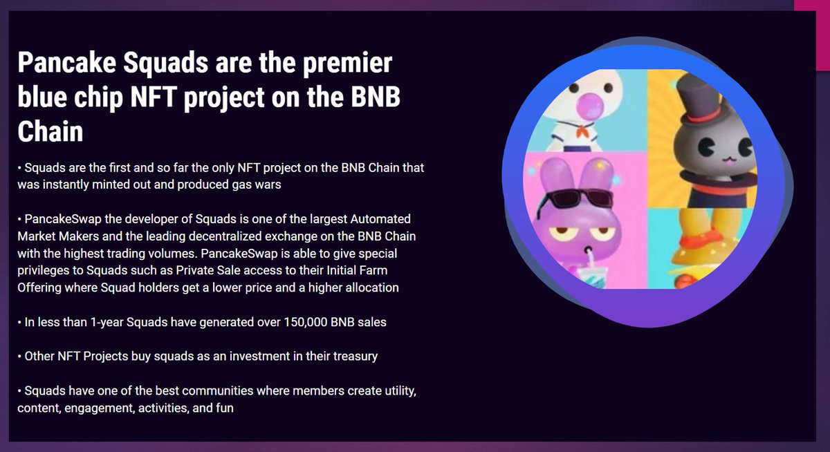 A few good reasons why you should own a PancakeSquad

#PancakeSwap #BNBChain #PancakeSquad <a href="/cz_binance/">CZ 🔶 BNB</a> <a href="/BNBCHAIN/">BNB Chain</a> <a href="/TheBinanceNFT/">Binance NFT</a> <a href="/PancakeSwap/">PancakeSwap</a>