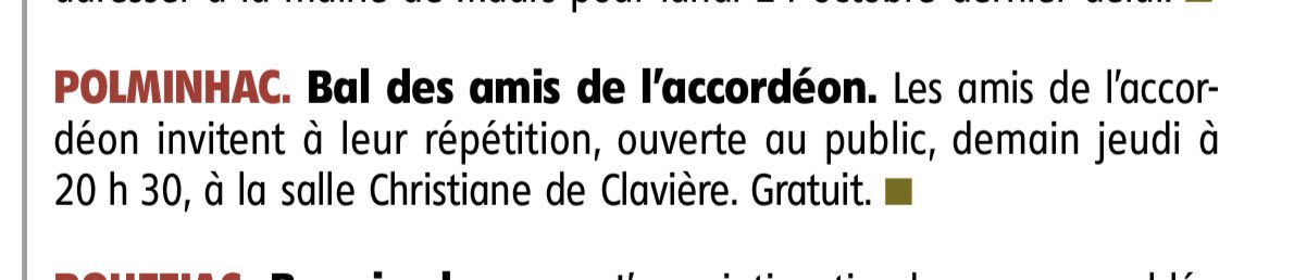 #Cantal #Polminhac <a href="/AmisAccordeon/">Les amis de l’accordéon Polminhac</a> vous attendent jeudi soir pour partager un moment convivial et danser au son de l’accordéon et de la cabrette !! <a href="/lamontagne_15/">La Montagne Cantal</a>