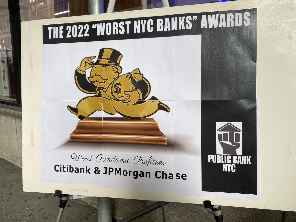 Forgot to post earlier. I covered this for NYU today, the “Worst Bank Awards” organized by NYC PublIc Banks, which “dishonored” big banks and called for a public bank in NYC.