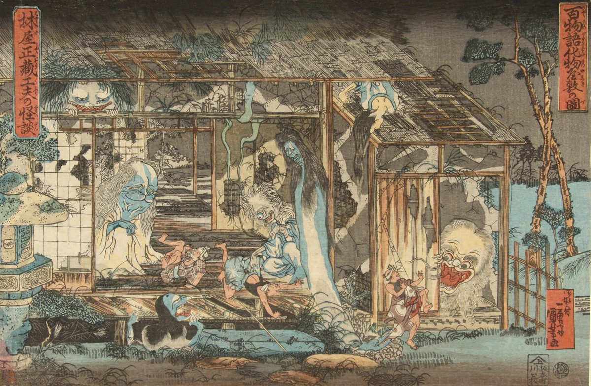 TNM_IR_EN's tweet photo. This print depicts ghosts from the stories of Hayashiya Shōzō (1780–1842), the first rakugo (storytelling) performer to tell ghost stories.

Kuniyoshi, "Haunted House by Hayashiya Shōzō" from the Series One Hundred Ghost Stories, 19th century
#TokyoNationalMuseum #TNM #Halloween https://t.co/UOzMNO5zOn