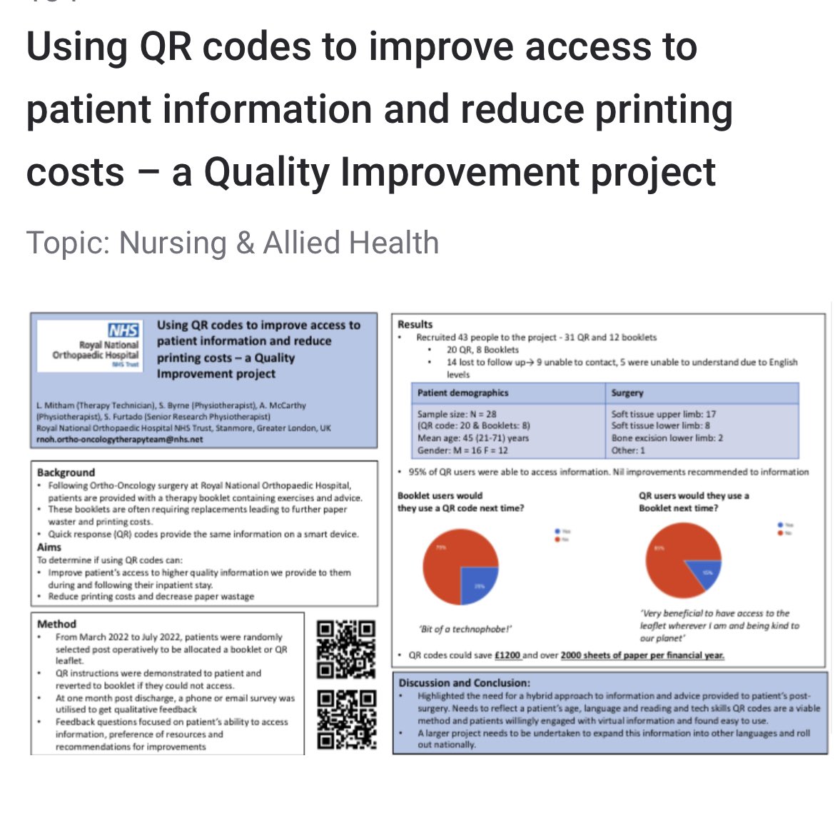 LauraMitham's tweet photo. Thank you @emsos2022 for accepting my  poster &amp; giving support workers the opportunity to showcase projects!! I’m incredibly lucky to work within the @OrthoOncTherapy team @RNOHnhs who are so encouraging &amp; supportive https://t.co/Xz2Yb0NSAf