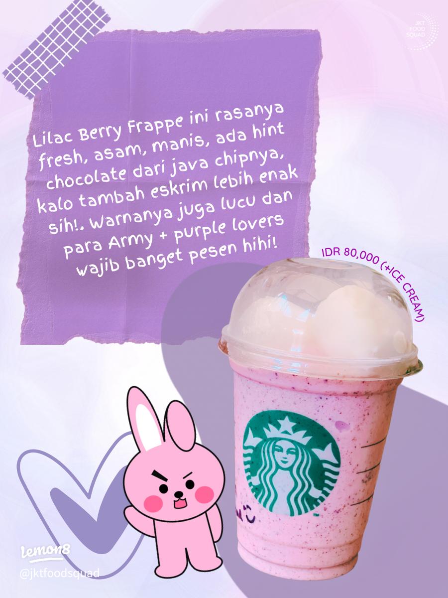 IndonesiaLemon8's tweet photo. Hari rabu waktunya starbucks secret recipe pakai promo buy one get one nya dari Starbucks ! 😉

✨Lilac Berry Frappe 
Raspberry Currant Frappe + Extra Liquid Whip Cream &amp; Java Chip + Ice Cream

IDR 80,000 for Lilac Berry Frappe - Grande

Cocok banget buat BTS ARMY nih 😉✨💜 https://t.co/daZiymqDAq