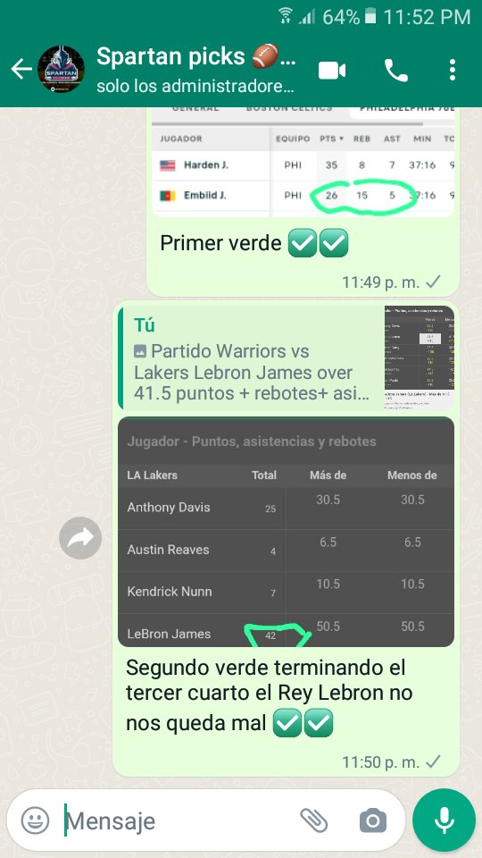 Buena noche nos llevamos nuestras 2 jugadas de Nba 🏀 comenzamos con el pie derecho 2 proposiciones💰💰💵💵✅✅

Mañana tendremos mucha actividad les dejo link del grupo 

chat.whatsapp.com/ISp9yFxF6sO6PS…
