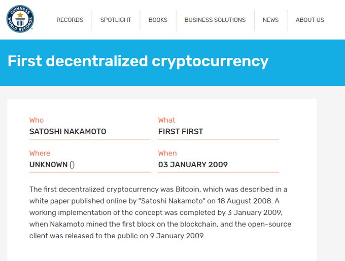 InsomPoramin's tweet photo. ✅BREAKING!
#bitcoin ได้รับการบันทึกเข้าสถิติโลก Guinness World Record อย่างเป็นทางการ ว่าเป็นเหรียญ cryptocurrency เหรียญแรกของโลกที่เกิดขึ้นและมีมูลค่าสูงที่สุดในโลก https://t.co/Kh7VBUrI7G