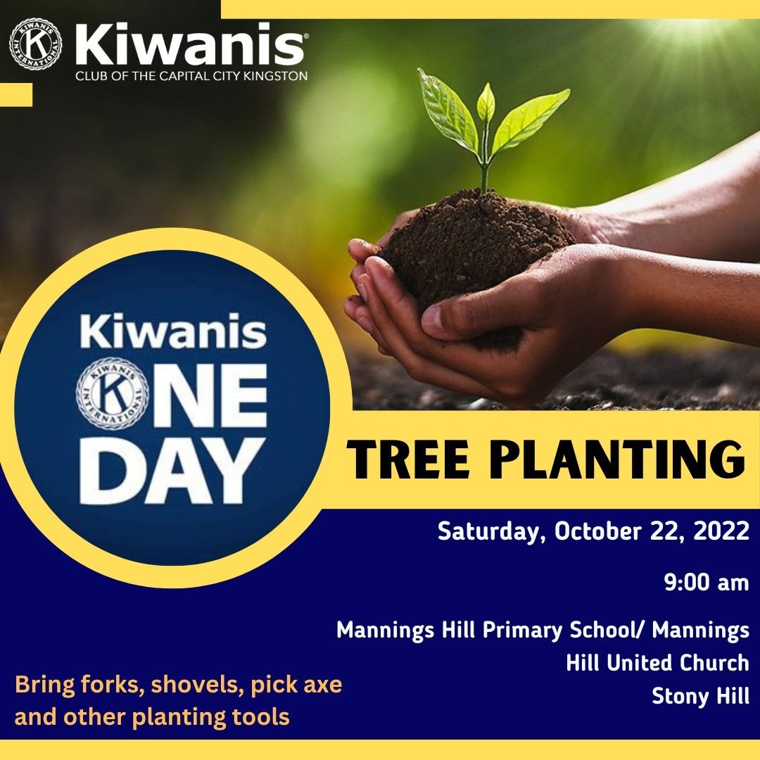 KiwanisKCCCK's tweet photo. This year, Kiwanis One Day is on October 22

Join Team Capital City for a day of hands-on service as we visit the Mannings Hill Primary School/Mannings Hill United Church for our tree planting project.

#KiwanisOneDay #KidsNeedKiwanis #Kiwanis 
#CapitalCityKingston #CapitalCity https://t.co/7SkH04EV8m
