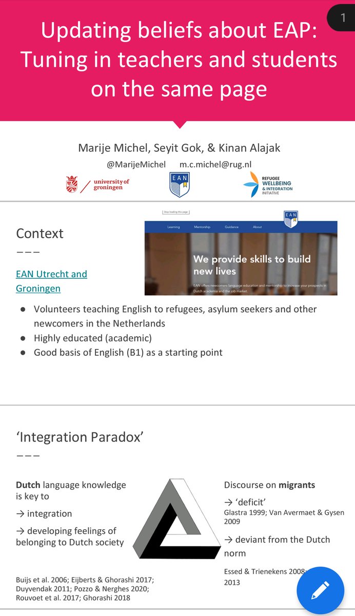 MarijeMichel's tweet photo. Early rise, as today I'll be presenting joint work with @SeyitOmerGok & @KinanAlajak on newcomers learning English @EANnederland within the colloquium on refugees in Dutch higher education @IclheO #Englishization Uni Maastricht https://t.co/0sBNkW1th6