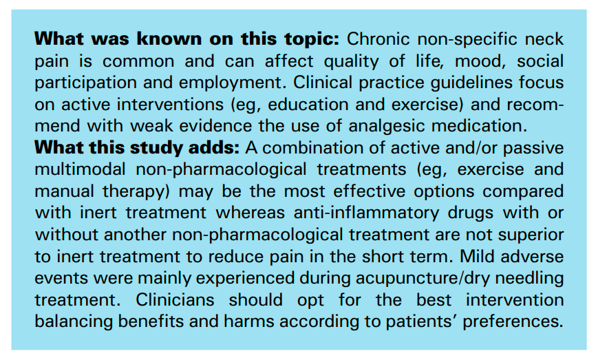 PhysioMeScience's tweet photo. Some conservative interventions are more effective than others for people with chronic non-specific neck pain: a systematic review and network meta-analysis

👀👀👇👇

https://t.co/sbR08S0tLu https://t.co/9JLT0CWXkp