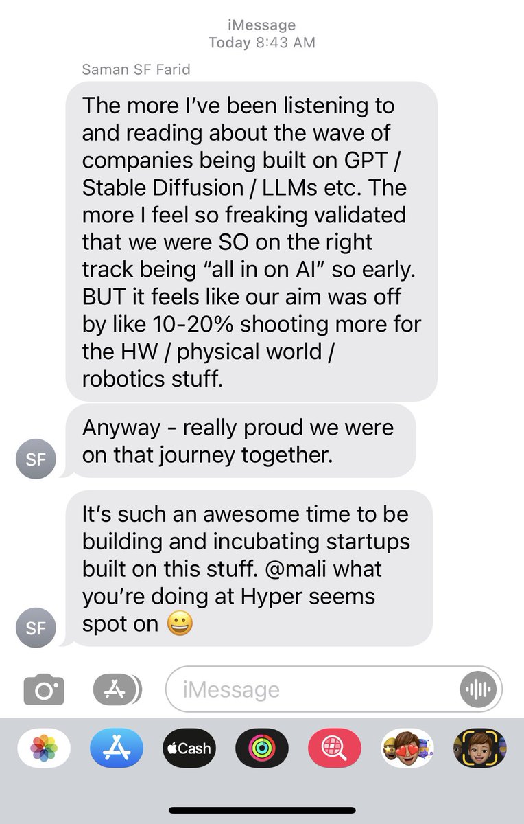 7 years ago this week <a href="/samanfarid/">Saman Farid</a> <a href="/adamhkell/">Adam Kell</a> <a href="/MGPancoast/">Melissa Pancoast</a> and I co-founded <a href="/CometLabs/">Comet Labs</a>.

Comet was an early-stage VC firm and accelerator, backed by Baidu and Lenovo, investing in AI startups in SF/the US.

It’s hard to believe where AI and China-US relations are at today…