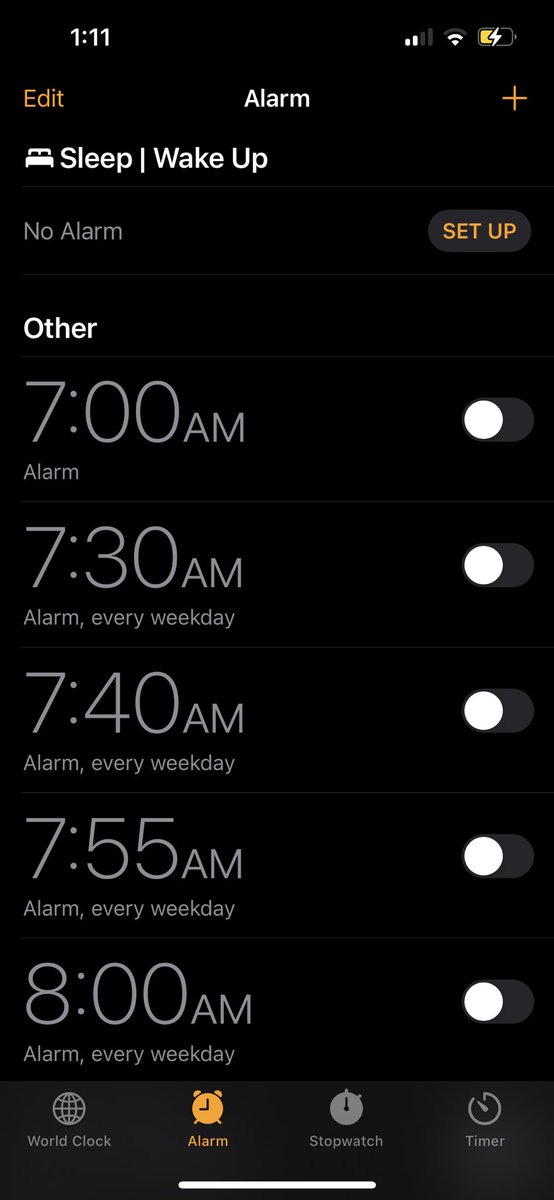 BallCommaCollin's tweet photo. Very excited to turn off my daily alarms knowing they don’t have to be back on for three weeks. I’m a wild man. Unhinged. Might sleep in til 8:15, maybe even 8:20! https://t.co/sgcVPTFdOQ